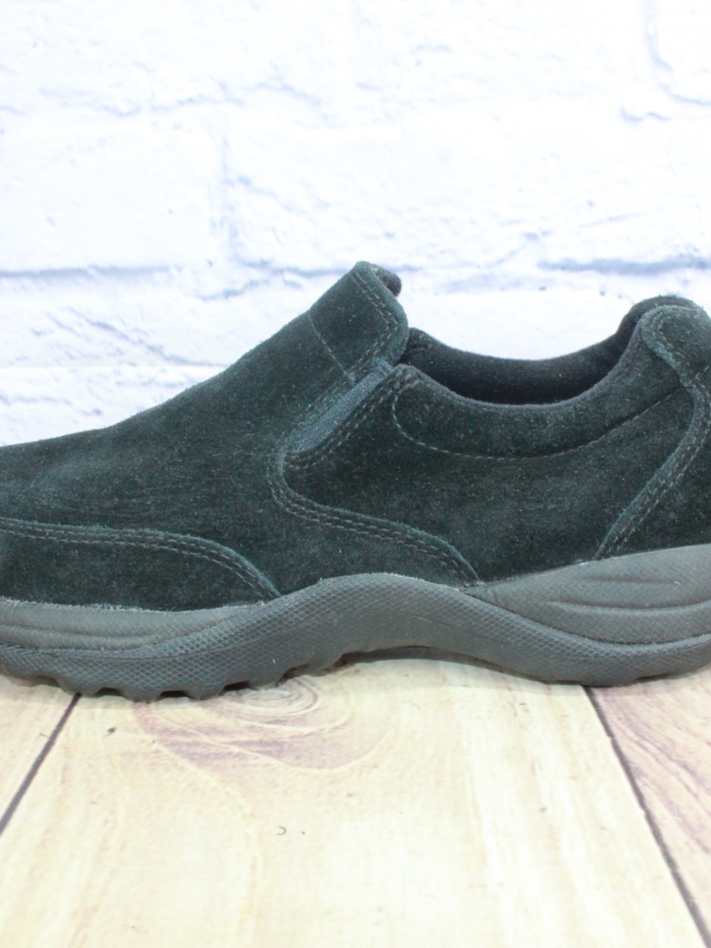 LL Bean Woemens Black Suede Slip On Comfort Walking Moc Mule Loafer Shoes 6.5 M